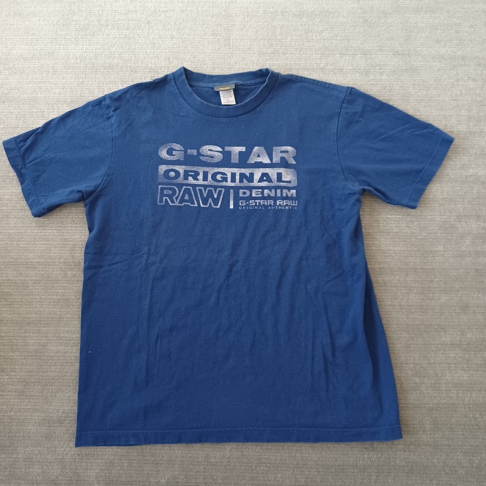 G-Star RAW Originals Graphic T-Shirt Mens L Blue Short Sleeve Casual Crew Neck